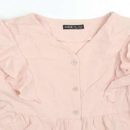 SheIn Womens Pink  Polyester Basic Button-Up Size S V-Neck