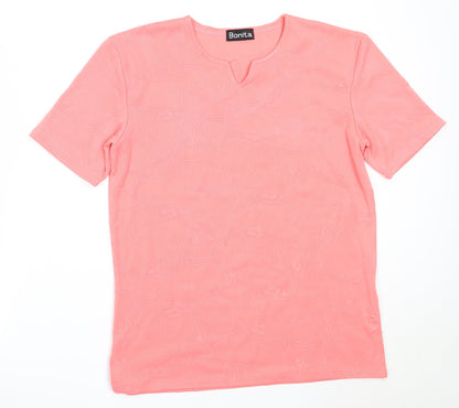 Bonita Womens Pink  Polyester Basic T-Shirt Size M V-Neck