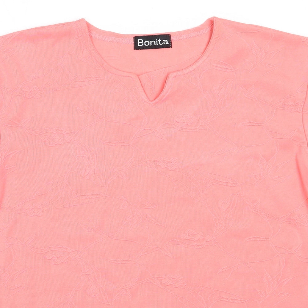 Bonita Womens Pink  Polyester Basic T-Shirt Size M V-Neck
