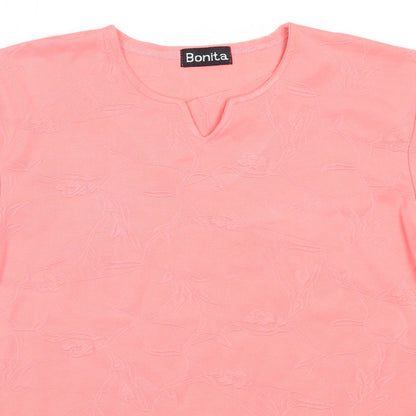 Bonita Womens Pink  Polyester Basic T-Shirt Size M V-Neck