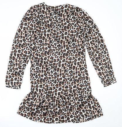 Studio Womens Beige Animal Print Polyester Fit & Flare  Size 10  Round Neck