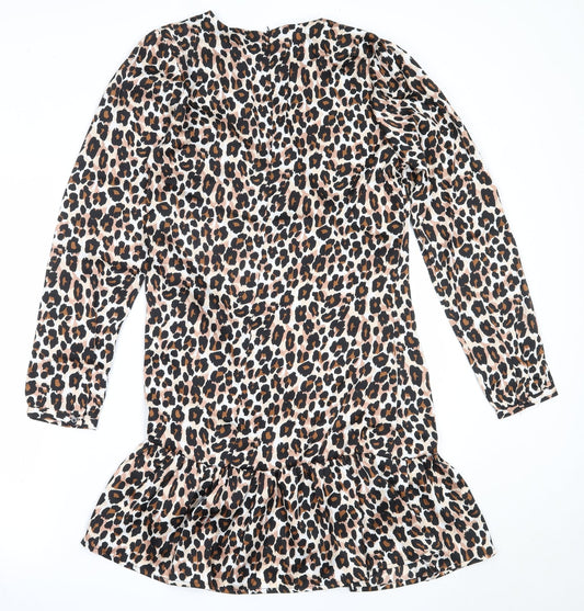Studio Womens Beige Animal Print Polyester Fit & Flare  Size 10  Round Neck
