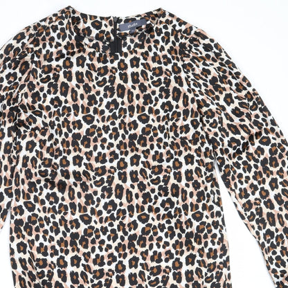 Studio Womens Beige Animal Print Polyester Fit & Flare  Size 10  Round Neck