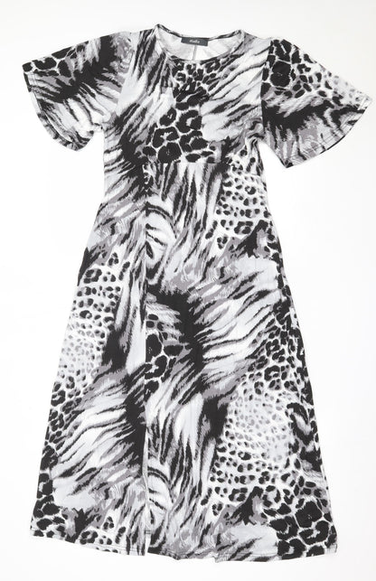 Studio Womens Black Animal Print Viscose Fit & Flare  Size 8  Round Neck