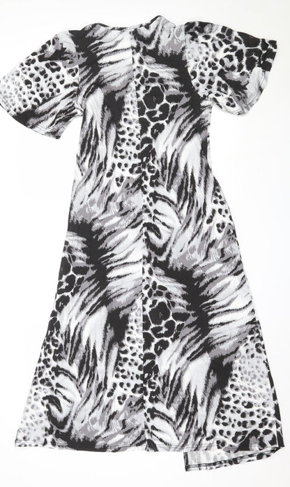 Studio Womens Black Animal Print Viscose Fit & Flare  Size 8  Round Neck