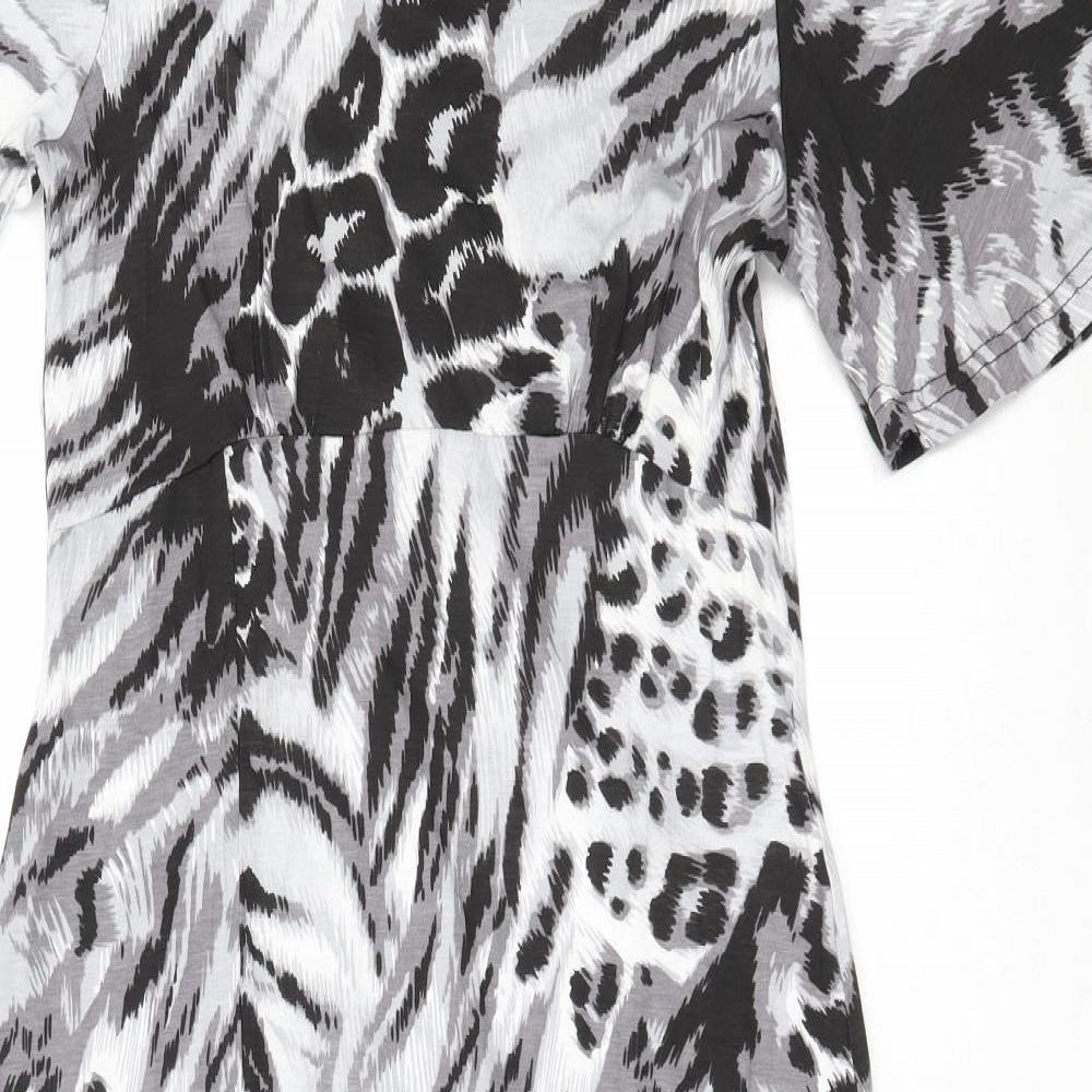 Studio Womens Black Animal Print Viscose Fit & Flare  Size 8  Round Neck