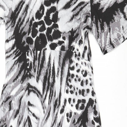 Studio Womens Black Animal Print Viscose Fit & Flare  Size 8  Round Neck