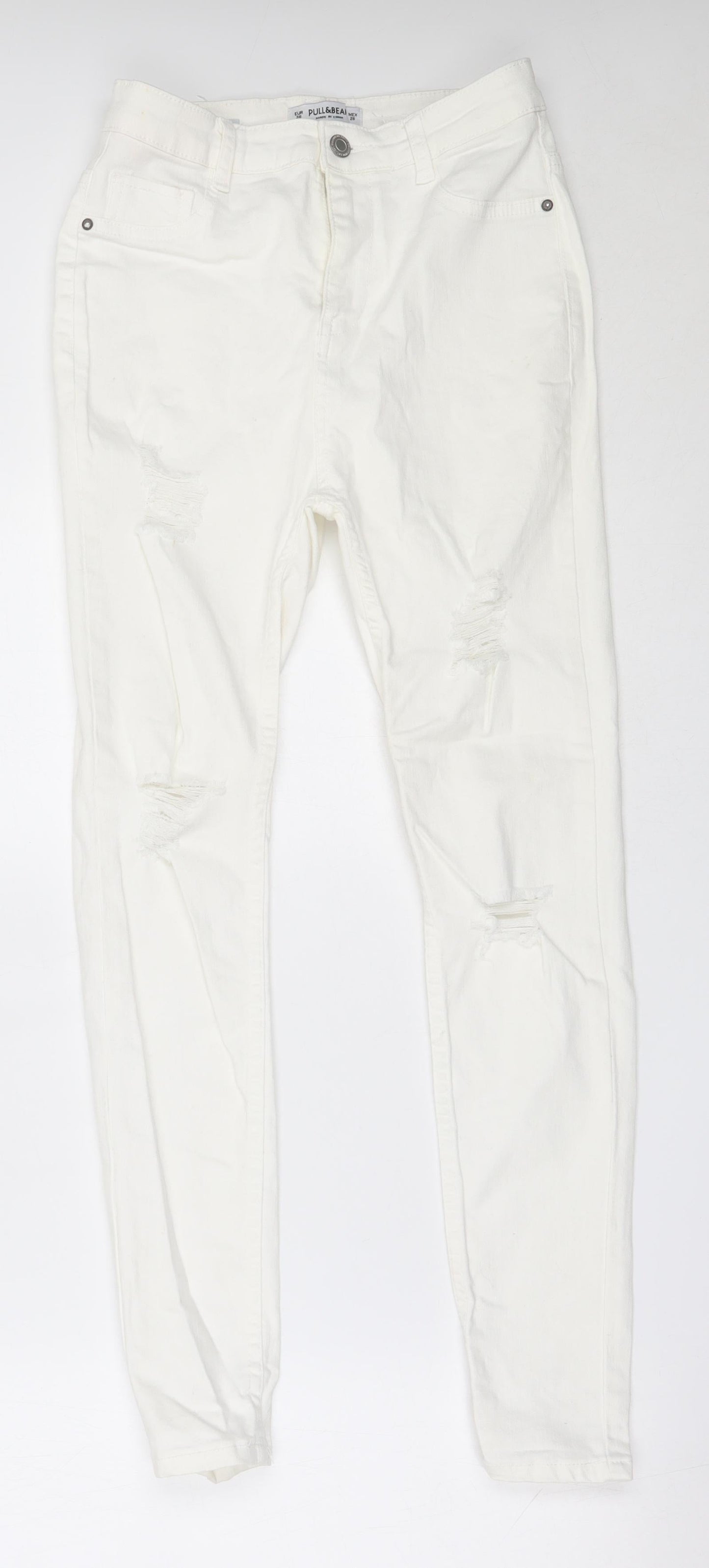 Pull&Bear Womens Ivory  Cotton Skinny Jeans Size 36 L27 in Regular
