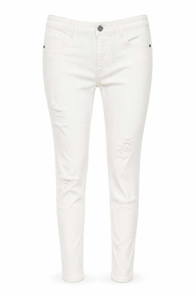 Front view of Pull&Bear women’s ivory cotton skinny jeans, size UK 36, 27-inch leg regular