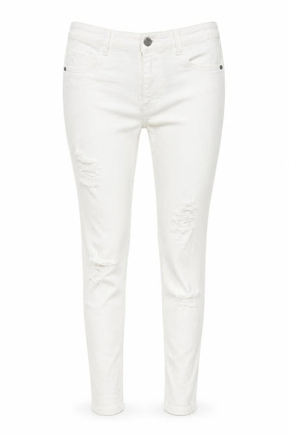 Front view of Pull&Bear women’s ivory cotton skinny jeans, size UK 36, 27-inch leg regular