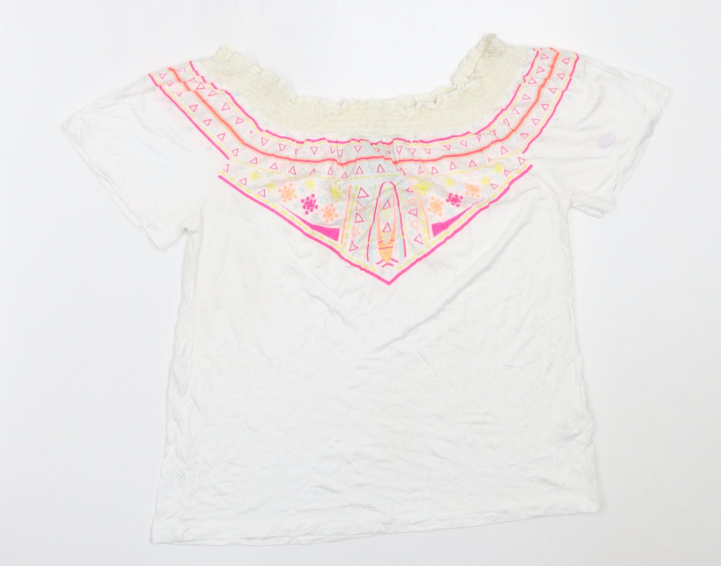 Primark Womens White  Viscose Basic T-Shirt Size 10 Off the Shoulder