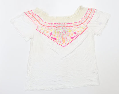 Primark Womens White  Viscose Basic T-Shirt Size 10 Off the Shoulder