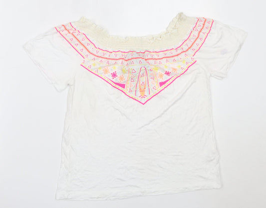 Primark Womens White  Viscose Basic T-Shirt Size 10 Off the Shoulder