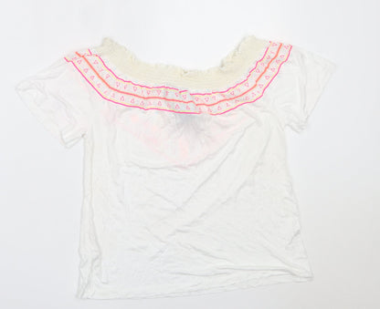 Primark Womens White  Viscose Basic T-Shirt Size 10 Off the Shoulder