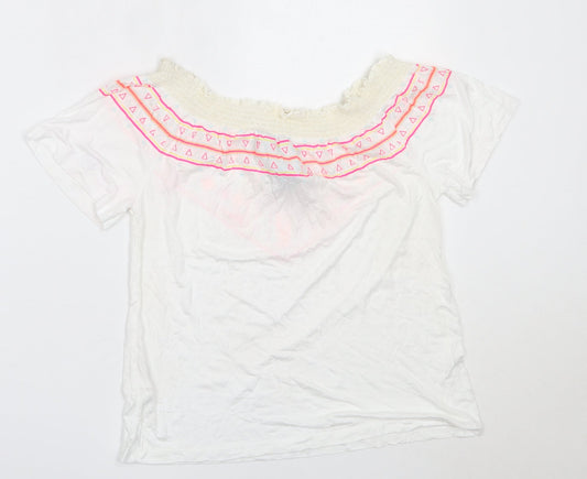 Primark Womens White  Viscose Basic T-Shirt Size 10 Off the Shoulder