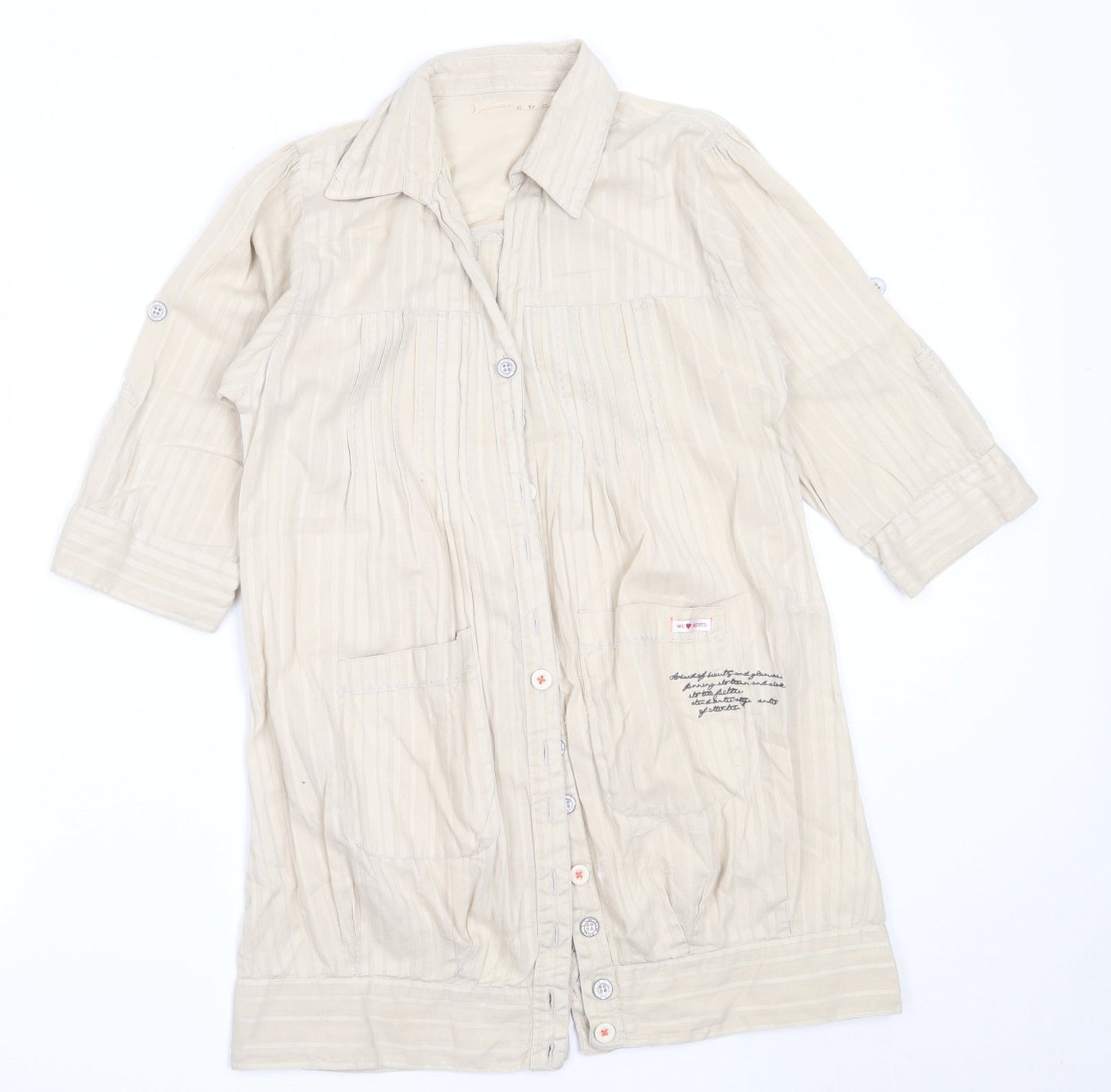 Womens UK Size 10 Preworn Beige Basic Button-Up