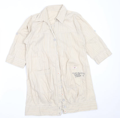 Womens UK Size 10 Preworn Beige Basic Button-Up