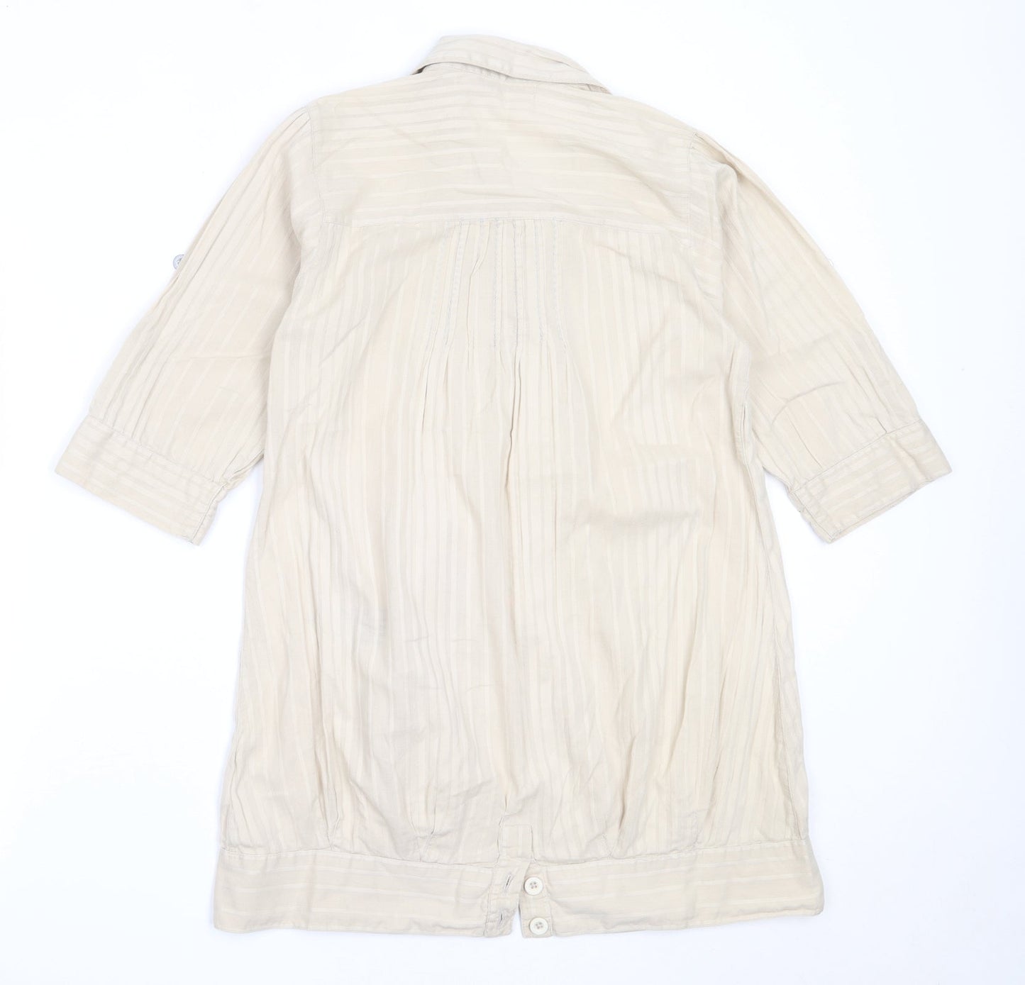 Womens UK Size 10 Preworn Beige Basic Button-Up