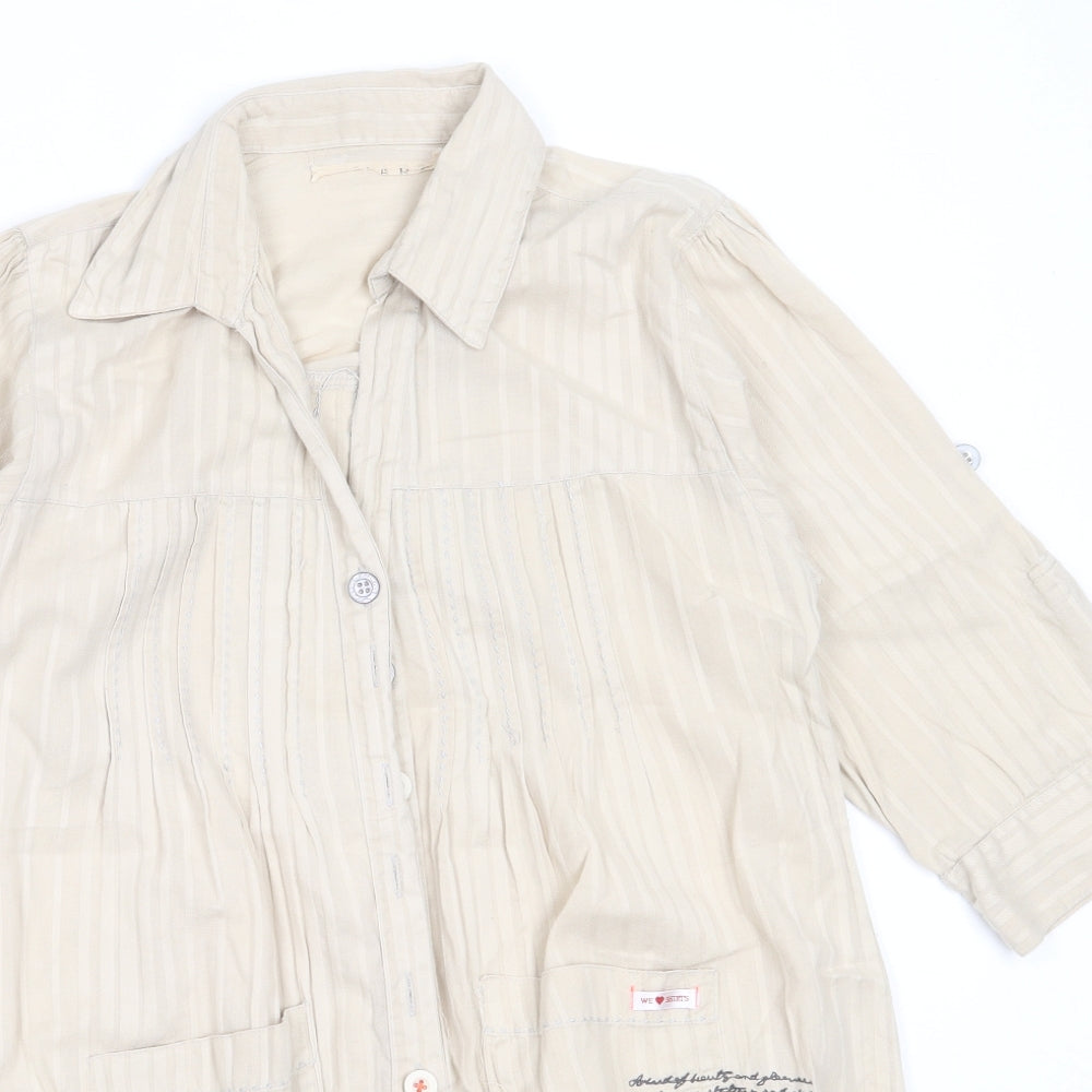 Womens UK Size 10 Preworn Beige Basic Button-Up