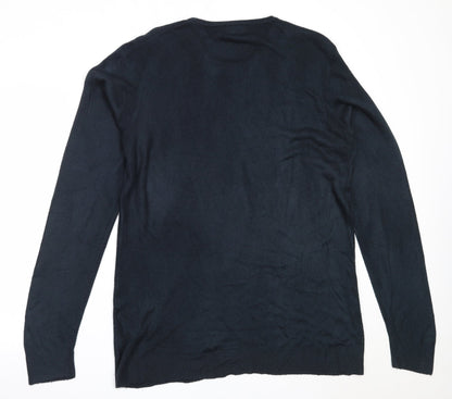 Cedar Wood State Mens Blue Round Neck  Acrylic Pullover Jumper Size L