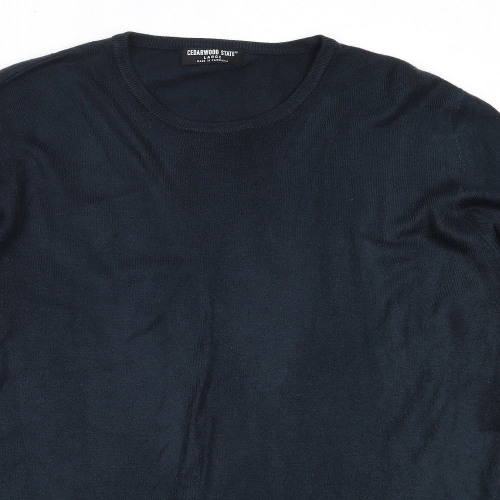 Cedar Wood State Mens Blue Round Neck  Acrylic Pullover Jumper Size L