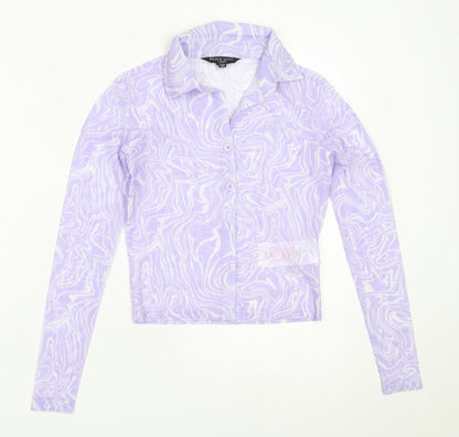 Brave Soul Womens Purple  Polyester Basic Button-Up Size XS Collared
