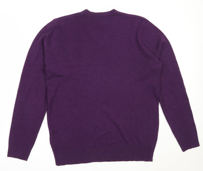 Morley Mens Purple V-Neck  Acrylic Pullover Jumper Size S