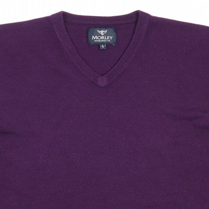Morley Mens Purple V-Neck  Acrylic Pullover Jumper Size S