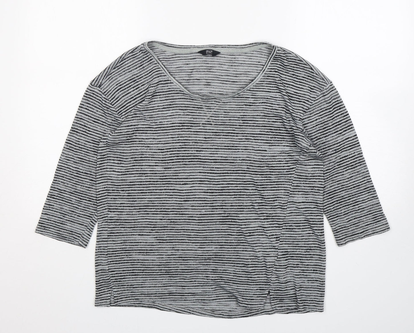 F&F Womens Grey Round Neck Striped Polyester Pullover Jumper Size 14
