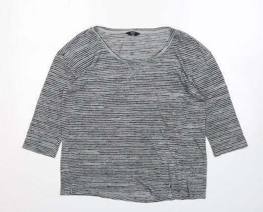 F&F Womens Grey Round Neck Striped Polyester Pullover Jumper Size 14