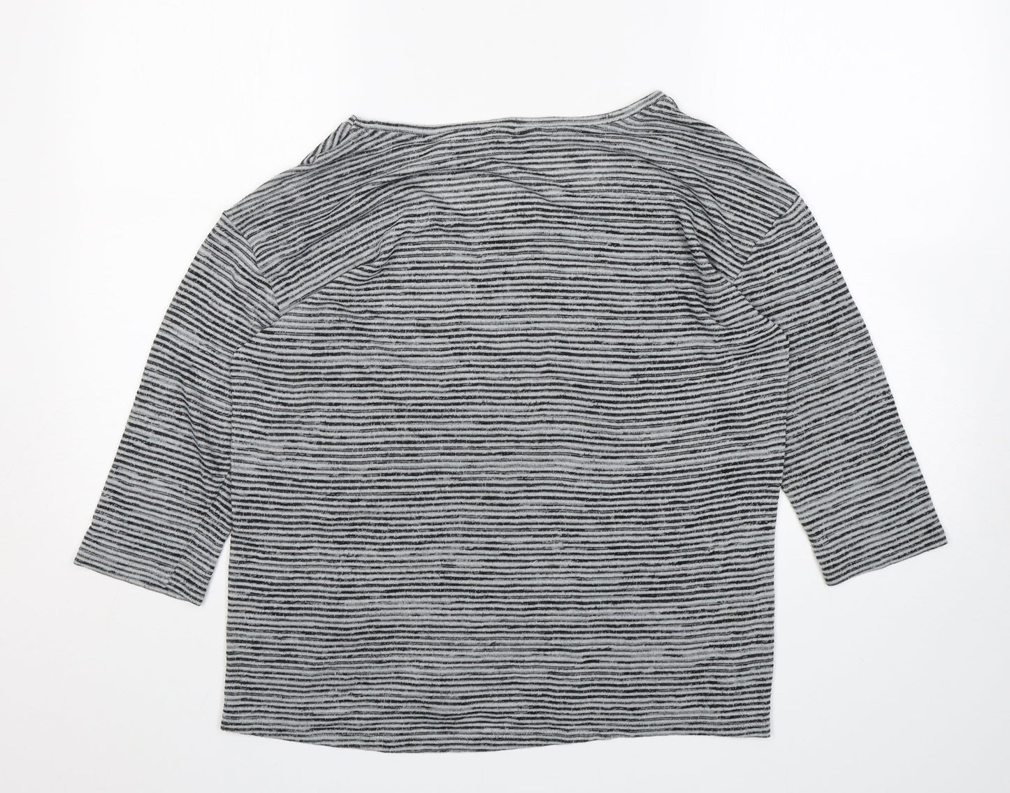 F&F Womens Grey Round Neck Striped Polyester Pullover Jumper Size 14