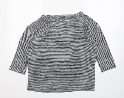 F&F Womens Grey Round Neck Striped Polyester Pullover Jumper Size 14