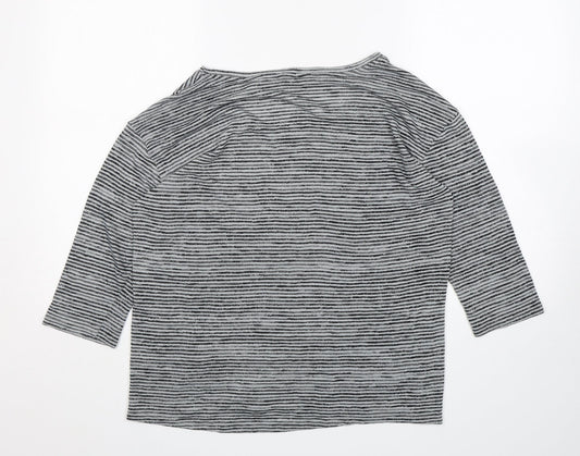 F&F Womens Grey Round Neck Striped Polyester Pullover Jumper Size 14