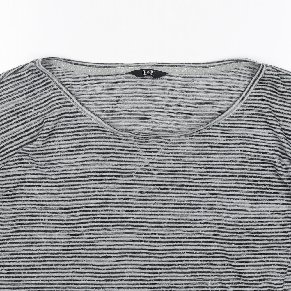 F&F Womens Grey Round Neck Striped Polyester Pullover Jumper Size 14