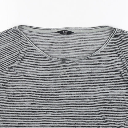 F&F Womens Grey Round Neck Striped Polyester Pullover Jumper Size 14