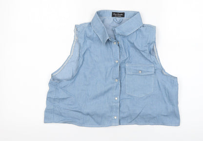 Lisa London  Womens Blue  Cotton Cropped Button-Up Size 12 Collared