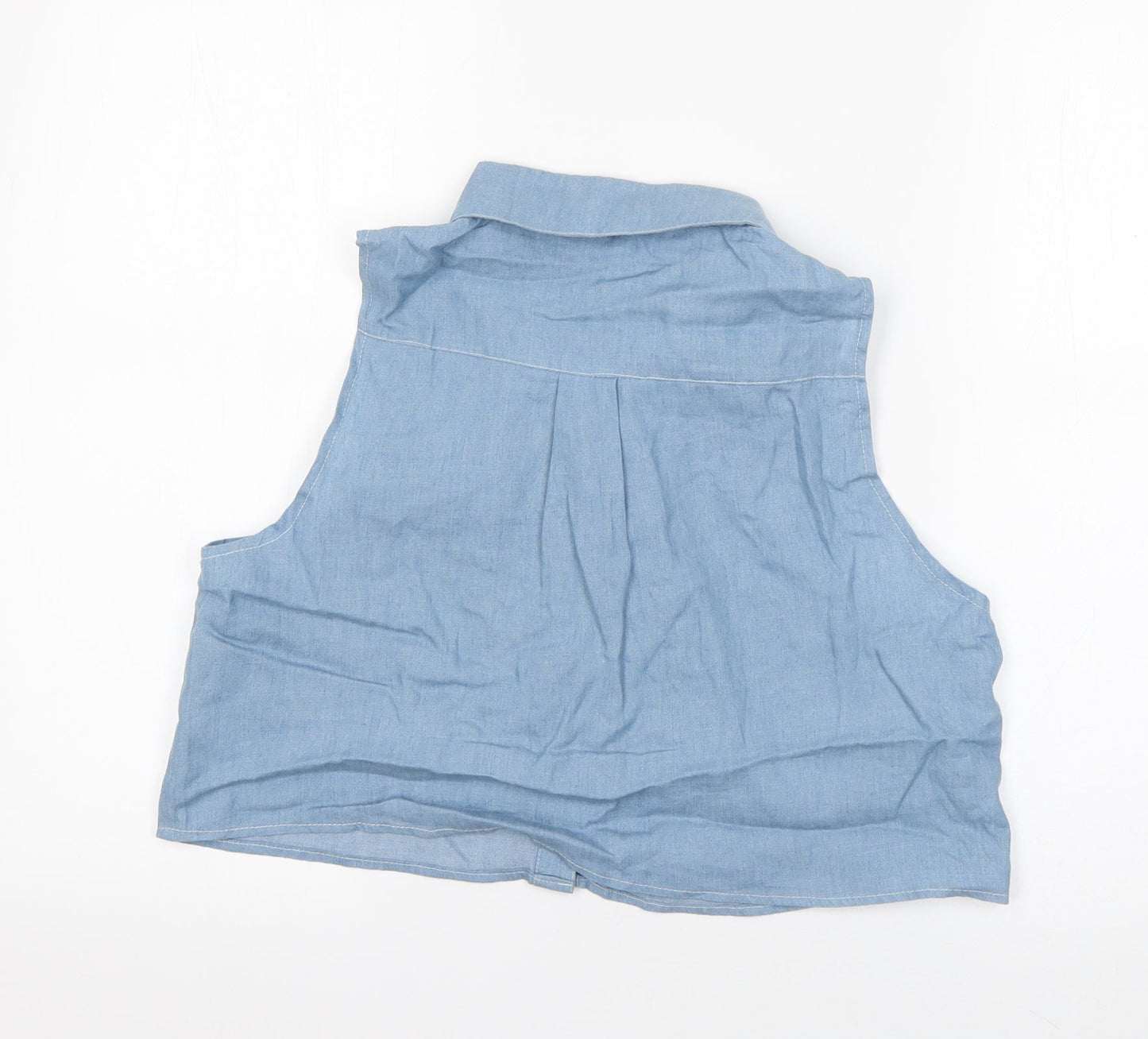 Lisa London  Womens Blue  Cotton Cropped Button-Up Size 12 Collared