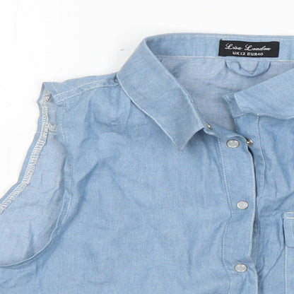 Lisa London  Womens Blue  Cotton Cropped Button-Up Size 12 Collared