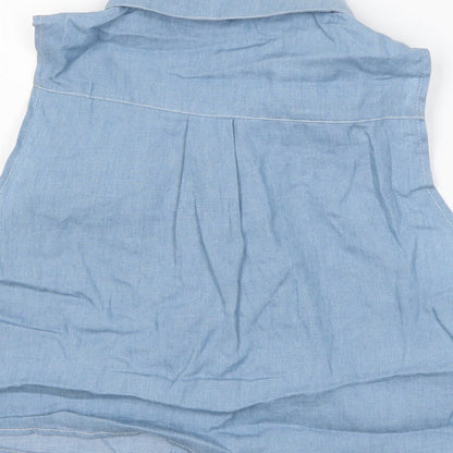 Lisa London  Womens Blue  Cotton Cropped Button-Up Size 12 Collared