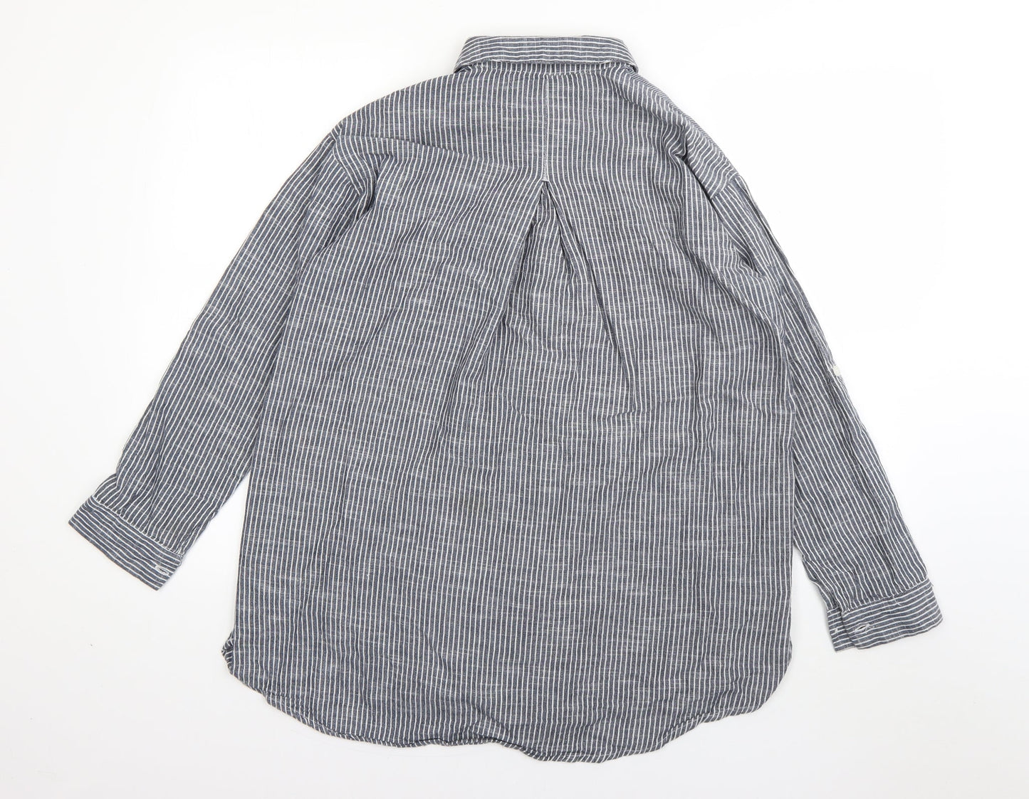 Primark Womens Grey Striped Cotton Basic Button-Up Size 4 Collared