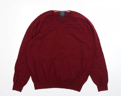 Hammond  Mens Red V-Neck  Cotton Pullover Jumper Size L
