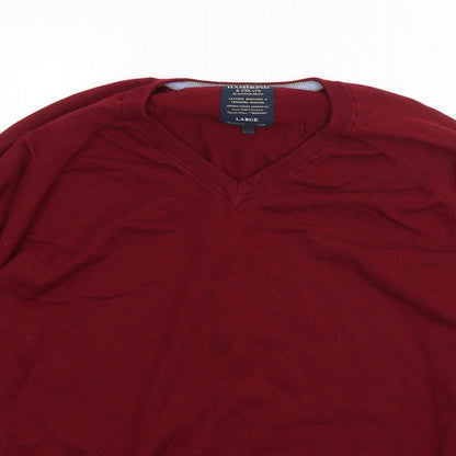 Hammond  Mens Red V-Neck  Cotton Pullover Jumper Size L