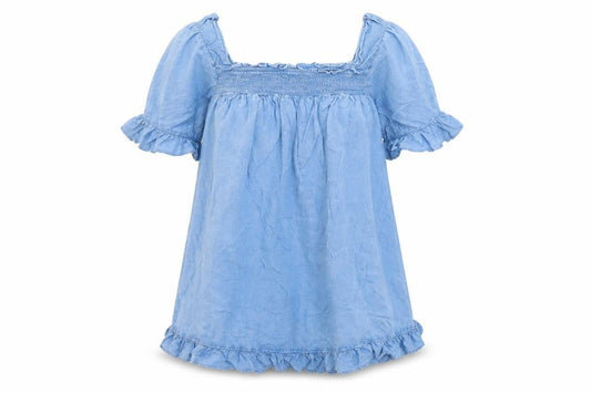 Front view of influence women’s blue viscose basic t-shirt, size UK 10, square neck