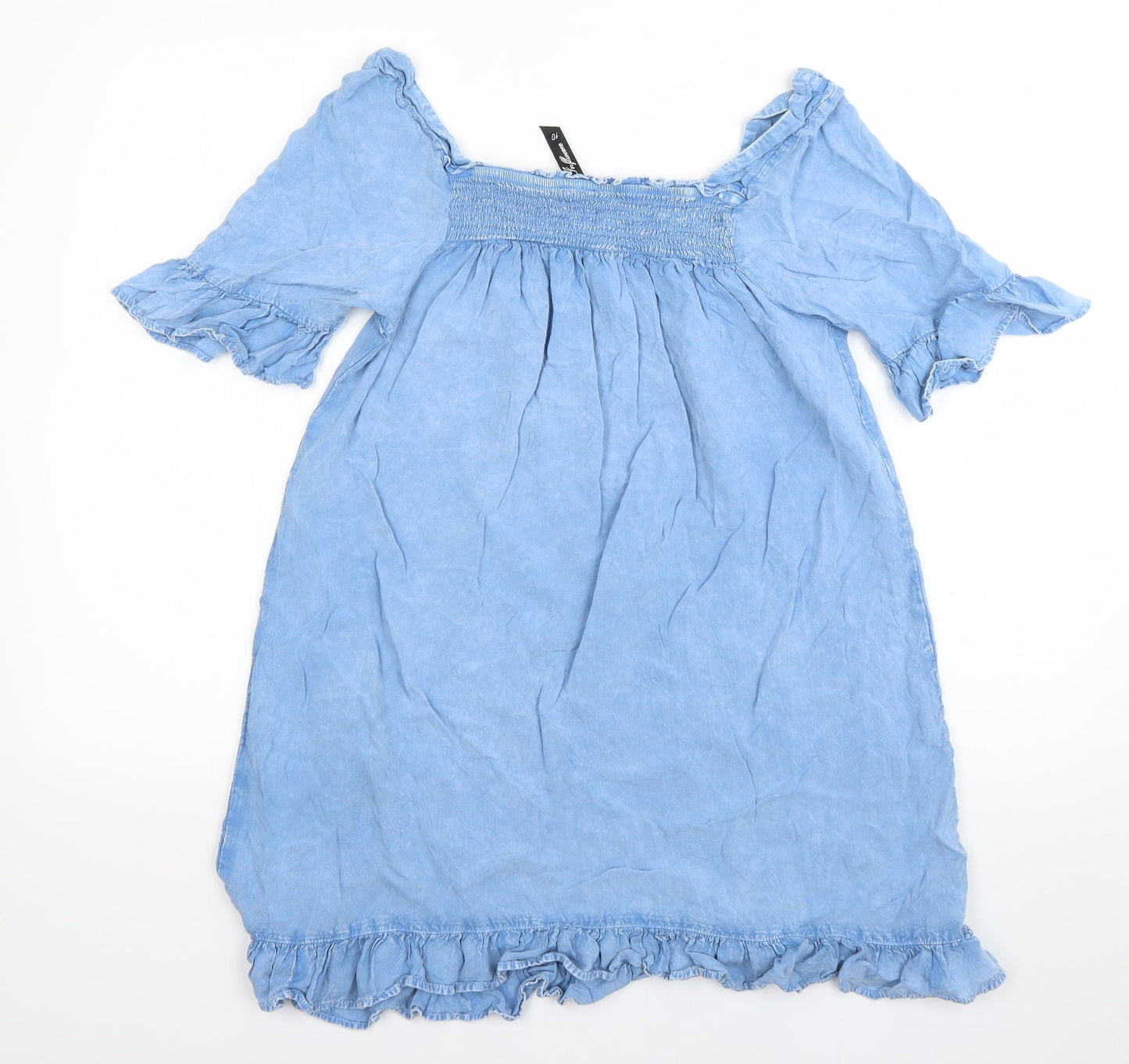 influence Womens Blue  Viscose Basic T-Shirt Size 10 Square Neck