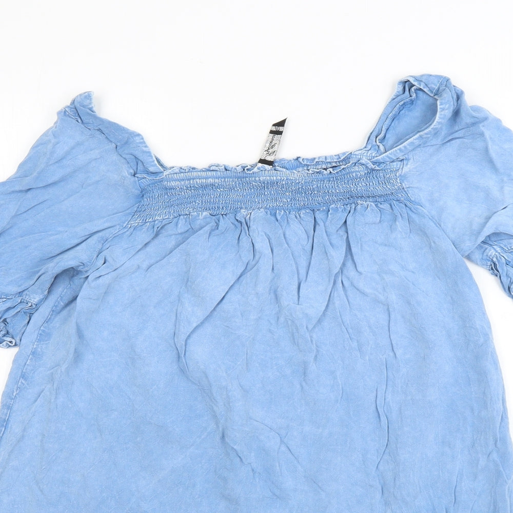 influence Womens Blue  Viscose Basic T-Shirt Size 10 Square Neck