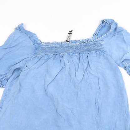 influence Womens Blue  Viscose Basic T-Shirt Size 10 Square Neck