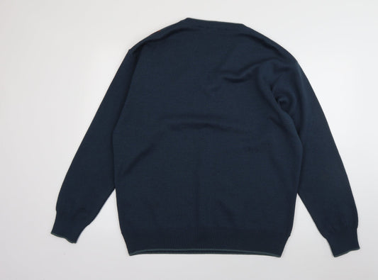 Gabicci Womens Green V-Neck Striped Wool Pullover Jumper Size XL