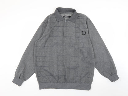 D Project Mens Grey Collared Check Polyester Pullover Jumper Size XL