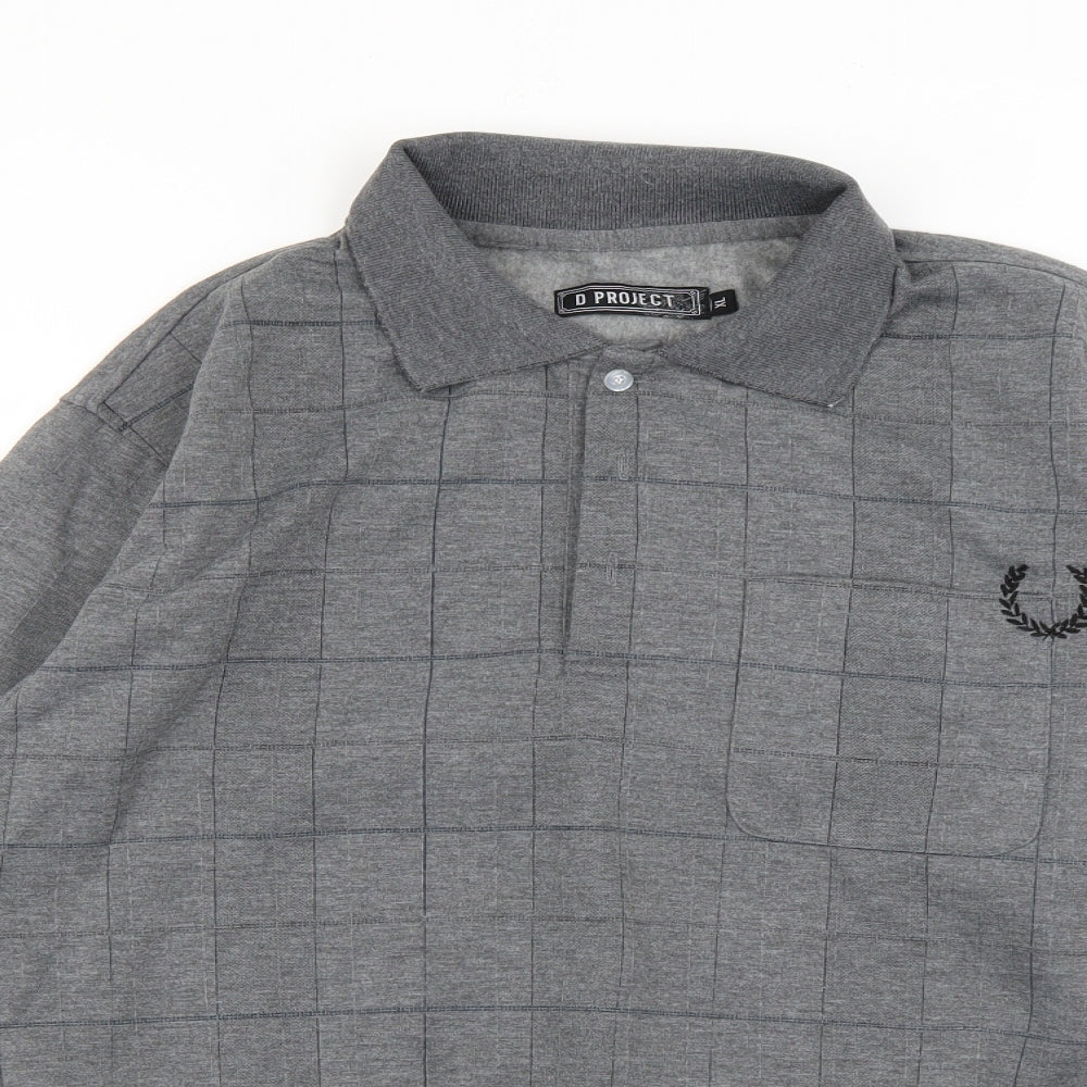 D Project Mens Grey Collared Check Polyester Pullover Jumper Size XL