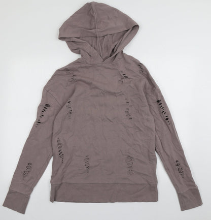 Topshop Womens Purple  Cotton Pullover Hoodie Size 8  Pullover - ripped details